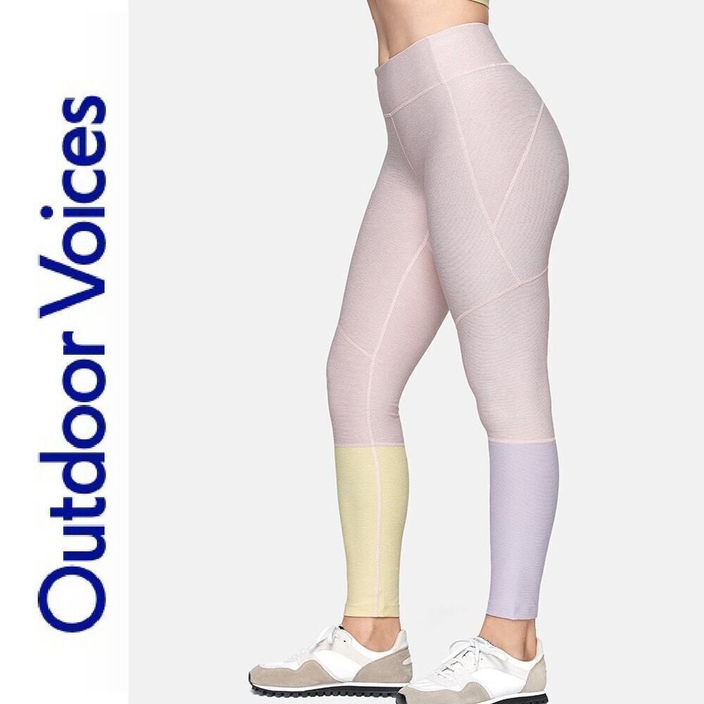 Outdoor voices pink purple yellow colorblock Dipped 7/8 Legging size small